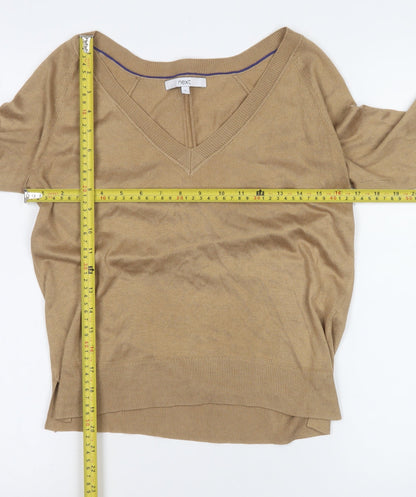 Next Women's Beige V-Neck Long Sleeve Knit Blouse Size 8