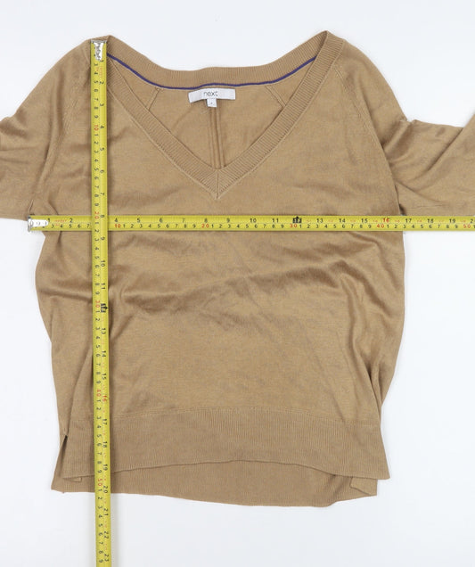 Next Women's Beige V-Neck Long Sleeve Knit Blouse Size 8
