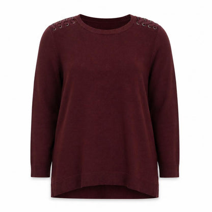 F&F Women Burgundy Long Sleeve Jumper UK 14 Eyelet Detail Knit