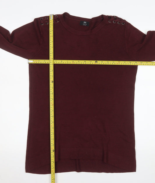 F&F Women Burgundy Long Sleeve Jumper UK 14 Eyelet Detail Knit