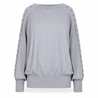 French Connection Women's Grey Studded Boat Neck Jumper XL