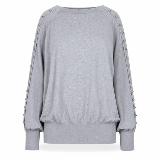 French Connection Women's Grey Studded Boat Neck Jumper XL