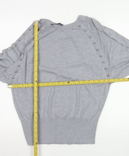 French Connection Women's Grey Studded Boat Neck Jumper XL