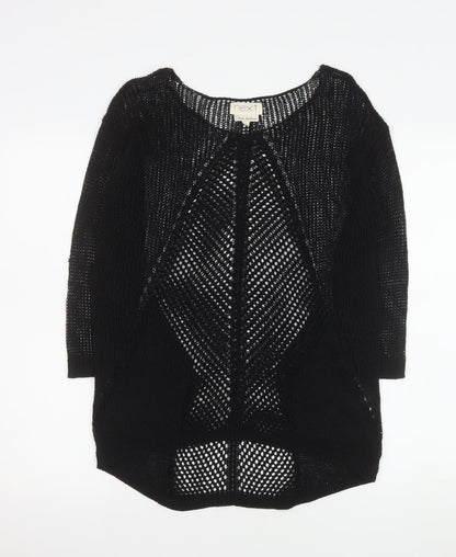 Next Women Black Open Knit Cardigan Size 10 Lightweight 3/4 Sleeve