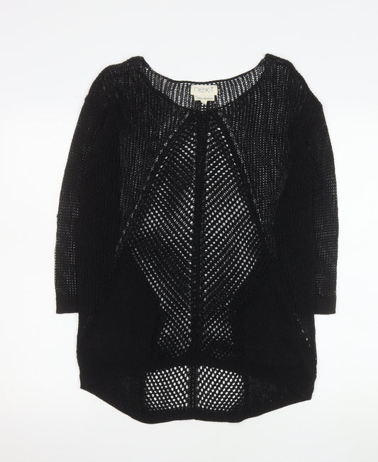 Next Women Black Open Knit Cardigan Size 10 Lightweight 3/4 Sleeve