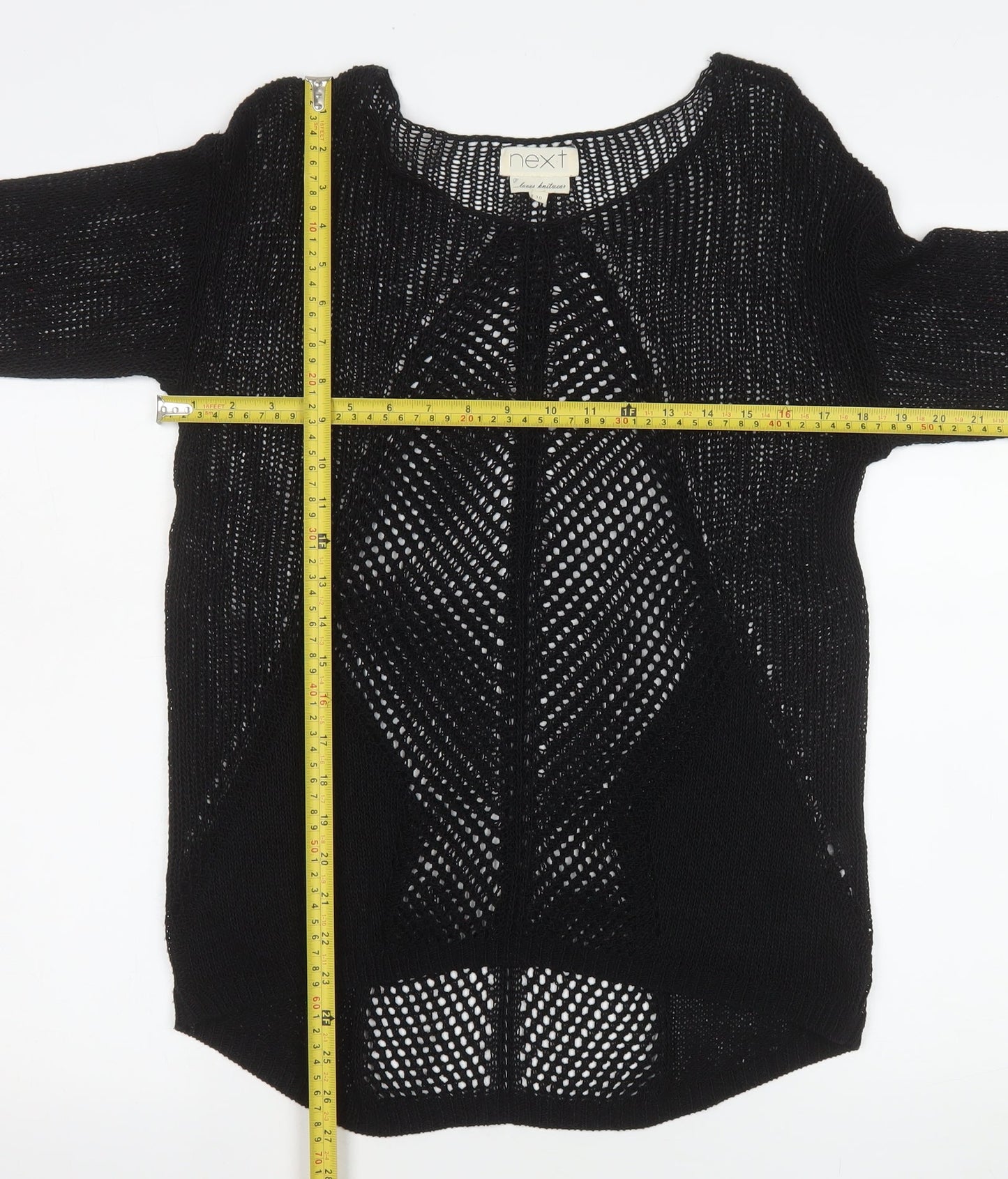 Next Women Black Open Knit Cardigan Size 10 Lightweight 3/4 Sleeve