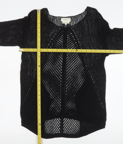 Next Women Black Open Knit Cardigan Size 10 Lightweight 3/4 Sleeve