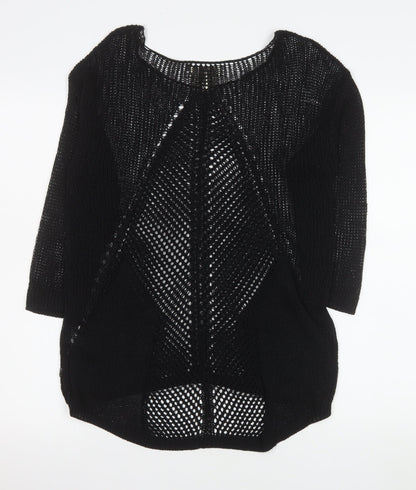Next Women Black Open Knit Cardigan Size 10 Lightweight 3/4 Sleeve
