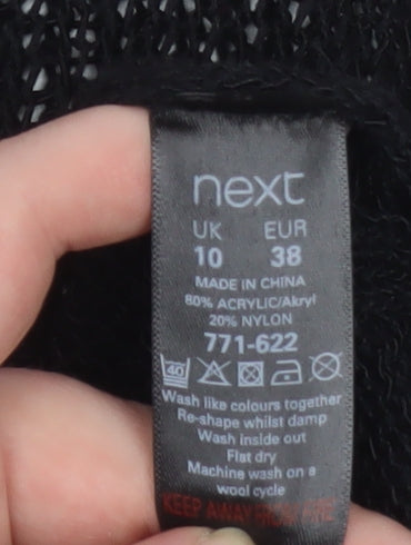 Next Women Black Open Knit Cardigan Size 10 Lightweight 3/4 Sleeve