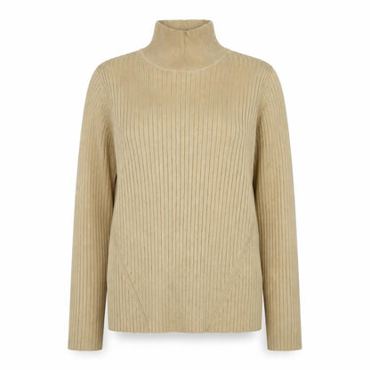 Jaeger Women’s Beige Roll Neck Ribbed Jumper M