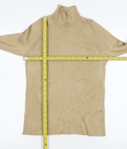 Jaeger Women’s Beige Roll Neck Ribbed Jumper M