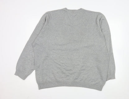 Marks and Spencer Men's Grey 2XL Cotton V-Neck Jumper