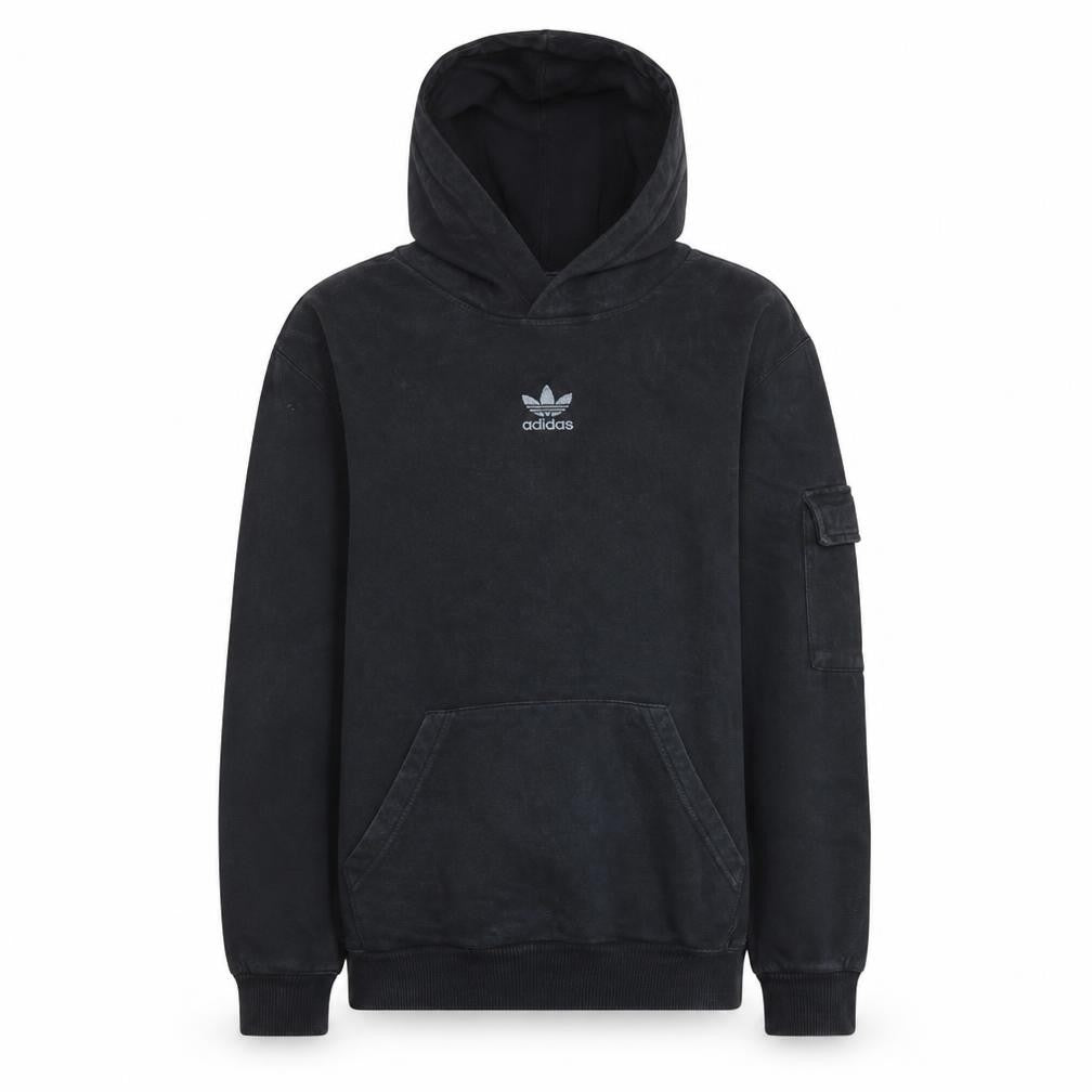 Front view of Adidas boys’ black pullover fleece hoodie 13-14 years regular fit