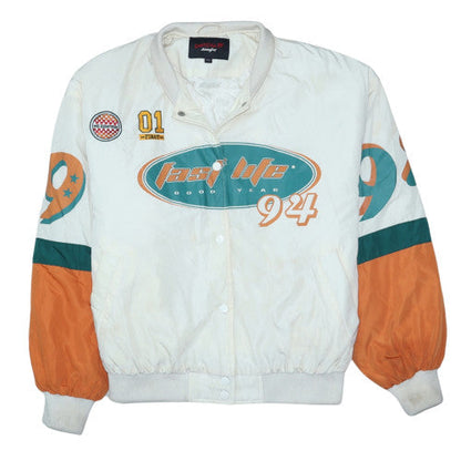 Jennyfer Women's White Racing Bomber Jacket XS Retro 90s Style