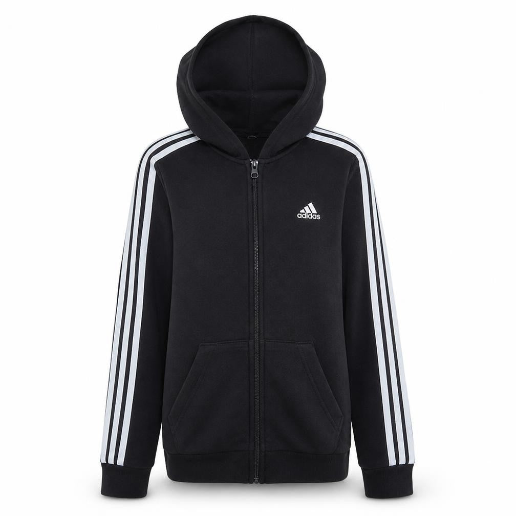 Front view of Adidas women’s black full zip hoodie, size S, 8-10 hooded sweatshirt
