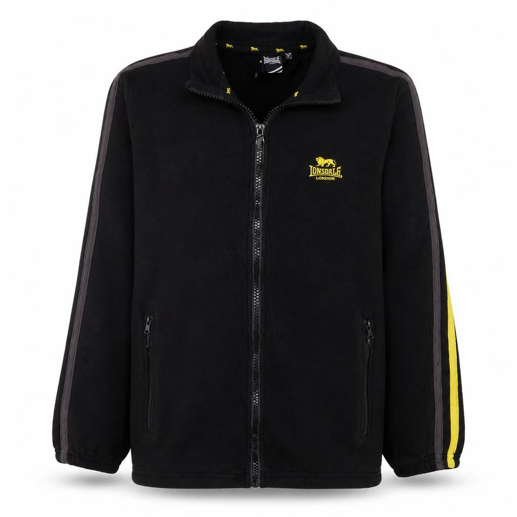 Front view of Lonsdale boys’ black 11-12 years fleece track jacket full zip activewear
