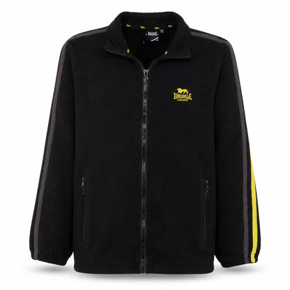 Front view of Lonsdale boys’ black 11-12 years fleece track jacket full zip activewear
