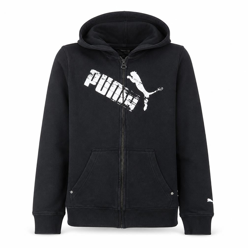 Front view of Puma Men's Black Full Zip Hoodie, size S, Sports Fleece