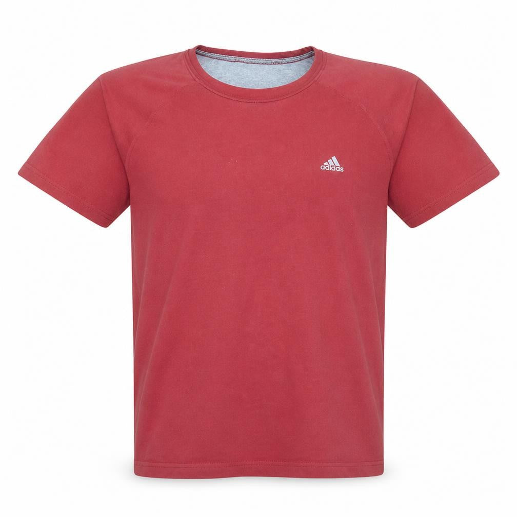 Front view of Adidas Men's Red Short Sleeve Crew Neck Cotton T-Shirt, size M