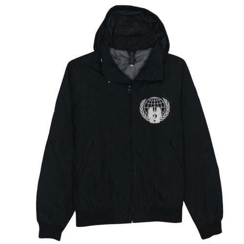 B&C Collection Men's Black Hooded Bomber Jacket L Anonymous Print