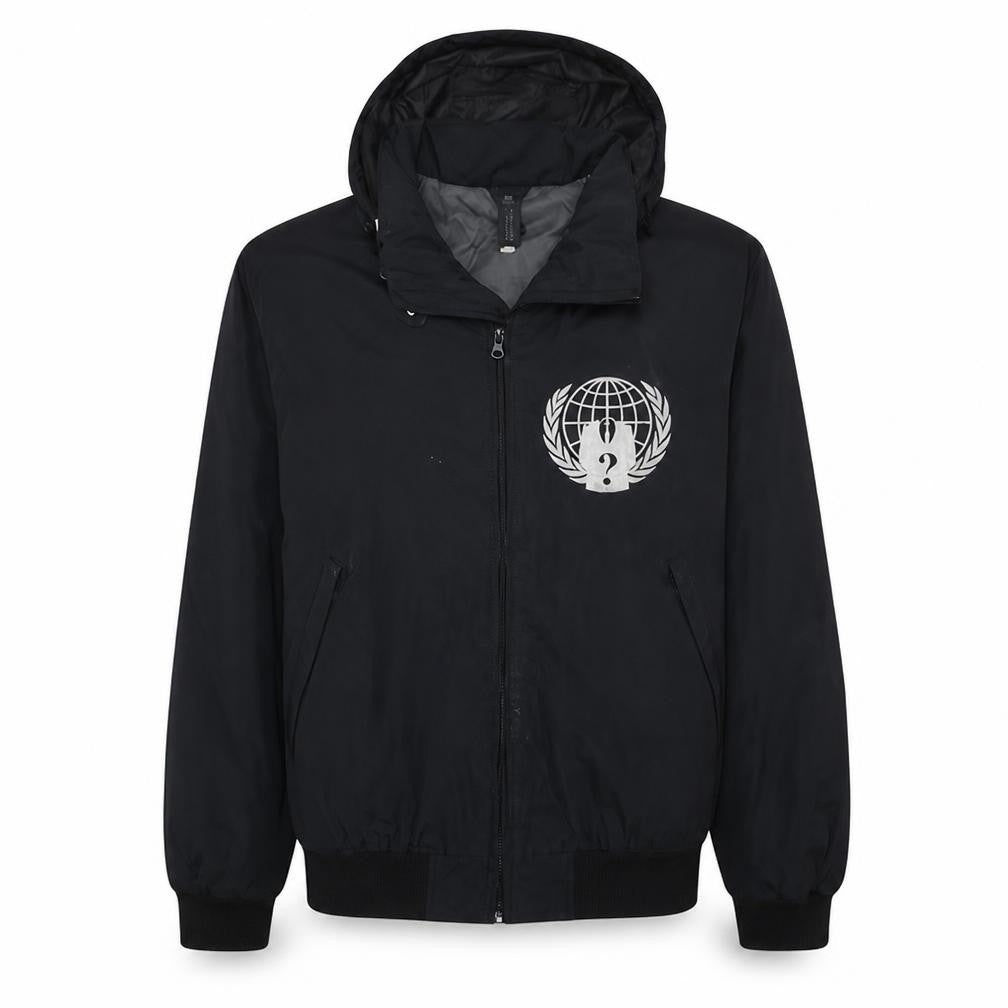 B&C Collection Men's Black Hooded Bomber Jacket L Anonymous Print
