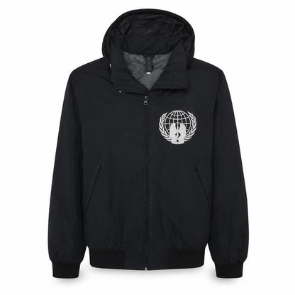 B&C Collection Men's Black Hooded Bomber Jacket L Anonymous Print