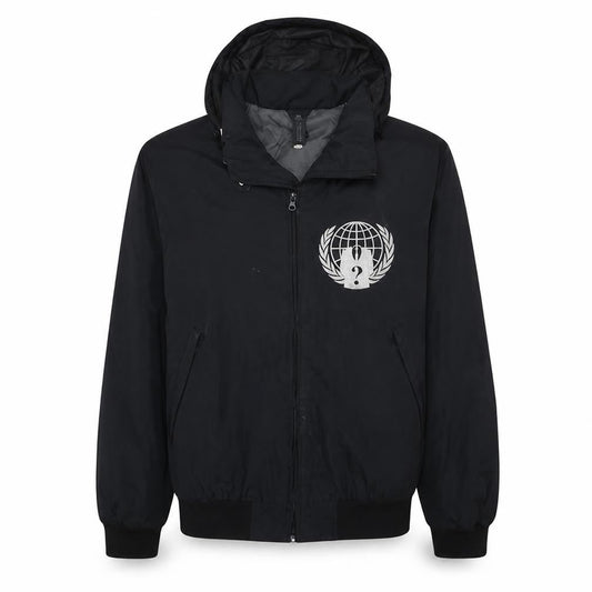 B&C Collection Men's Black Hooded Bomber Jacket L Anonymous Print