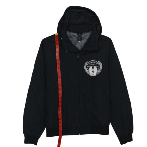 B&C Collection Men's Black Hooded Bomber Jacket L Anonymous Print