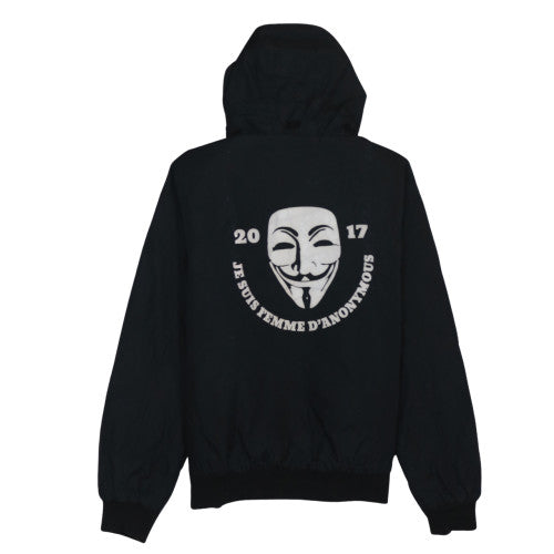 B&C Collection Men's Black Hooded Bomber Jacket L Anonymous Print