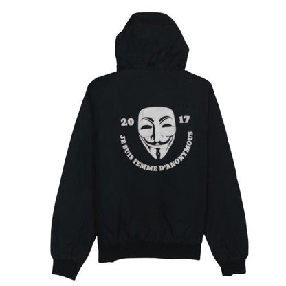 B&C Collection Men's Black Hooded Bomber Jacket L Anonymous Print