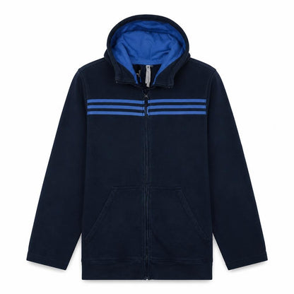 Front view of Adidas men’s blue xl full zip hoodie fleece sportswear