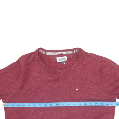 Tommy Hilfiger Men's Red Cotton Crew Neck Pullover Jumper L