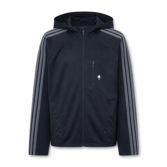 Front view of Adidas boys’ black full zip hoodie m medium fleece activewear jacket