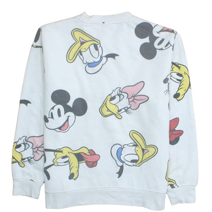 Disney Women White Mickey & Friends Crew Neck Pullover Sweatshirt Size S