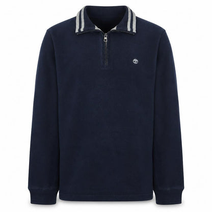 Timberland Men's Blue Cotton 1/4 Zip Collared Jumper Size M