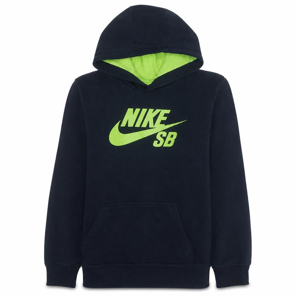 Front view of Nike boys’ blue xl pullover fleece hoodie skateboarding logo hooded sweatshirt
