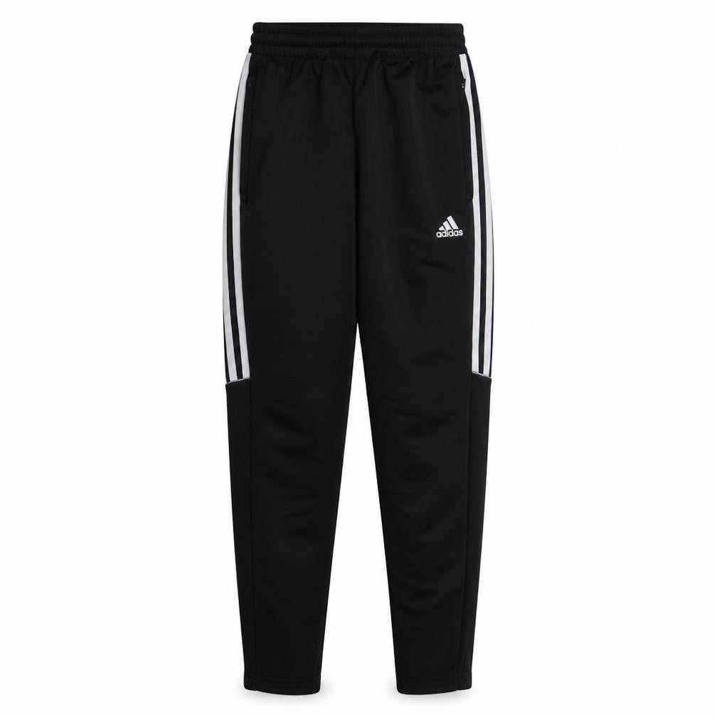 Front view of Adidas Men's Black Slim Fit Track Pants S Elastic Waist Tapered Leg