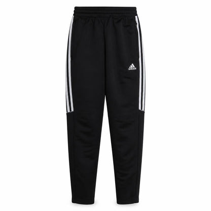 Front view of Adidas Men's Black Slim Fit Track Pants S Elastic Waist Tapered Leg