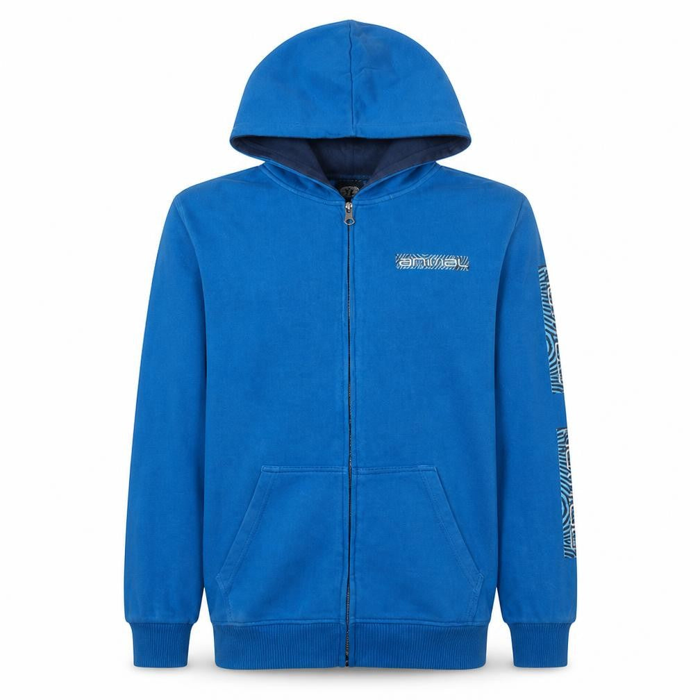 Front view of Animal boys’ blue 13-14 years full zip hoodie cotton blend casual