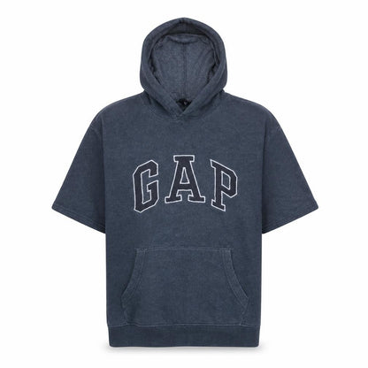 Gap Mens Grey Short Sleeve Pullover Hoodie L Fleece Logo