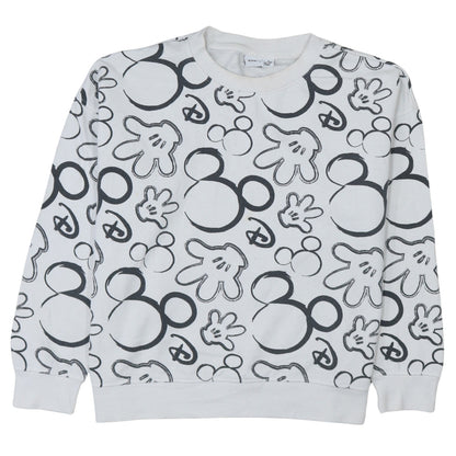 Disney Primark Women White Mickey Print Pullover Sweatshirt UK 12/14