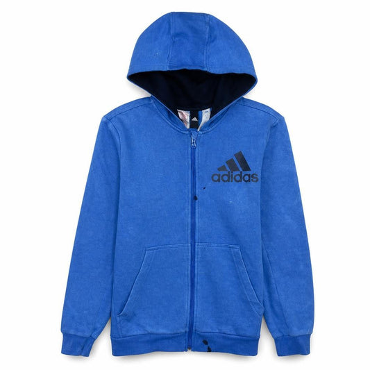 Front view of Adidas boys’ blue full zip hoodie 13-14 years classic fleece sweatshirt