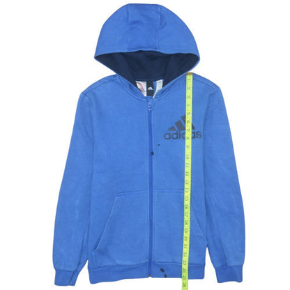 Adidas Boys Blue Full Zip Hoodie 13-14 Years Classic Fleece Sweatshirt
