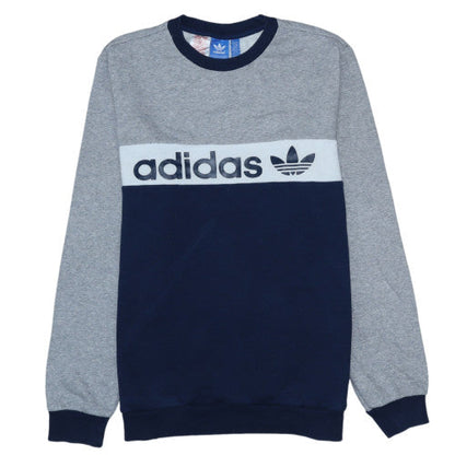 Adidas Men's Grey Blue Crew Neck Sweatshirt L Sports Pullover