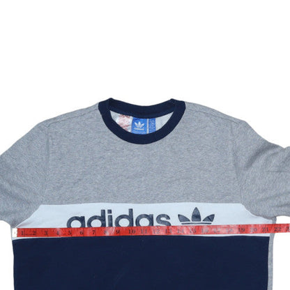 Adidas Men's Grey Blue Crew Neck Sweatshirt L Sports Pullover