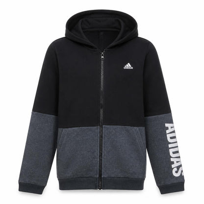 Front view of Adidas boys’ black and grey full zip hoodie -, size 13-14, years