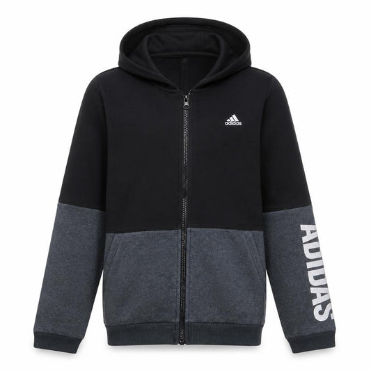 Front view of Adidas boys’ black and grey full zip hoodie -, size 13-14, years