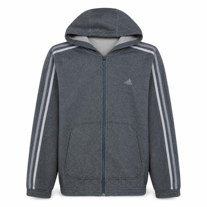 Front view of adidas Men's Grey Full Zip Fleece Hoodie, size M, Sportswear