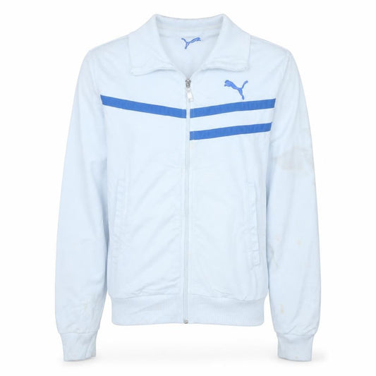 Front view of Puma Men's White Track Jacket, size S, Regular Fit Full Zip Sportswear
