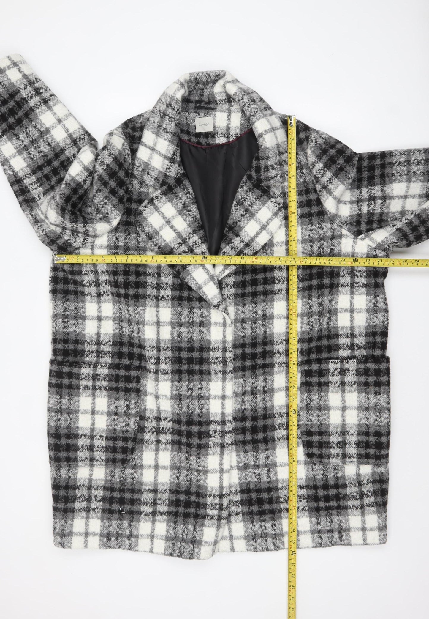 George Women's Black Check Wool Blend Overcoat Size 24